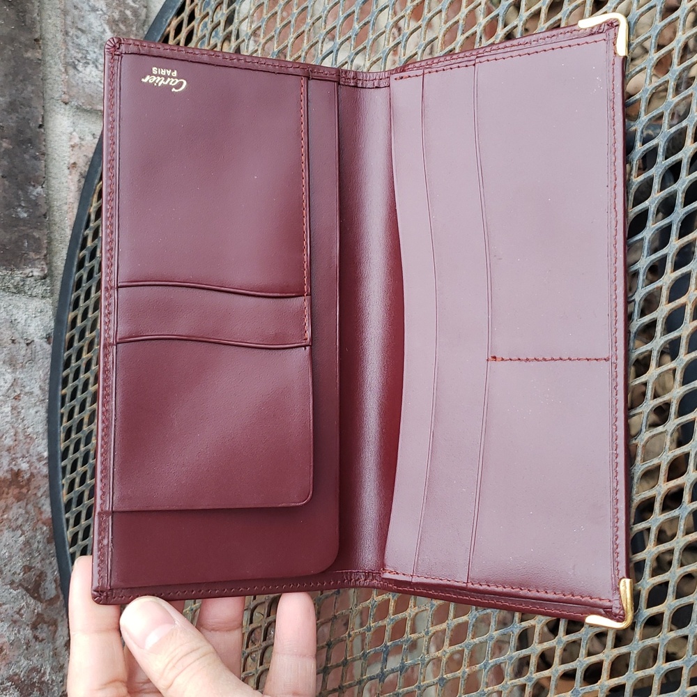 Vintage Cartier Long International Leather Bifold Wallet Gold Gussets Luxury - Picture 13 of 15